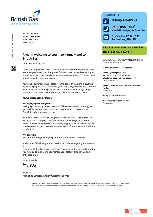 United Kingdom British Gas utility bill template in Word and PDF format, version 2